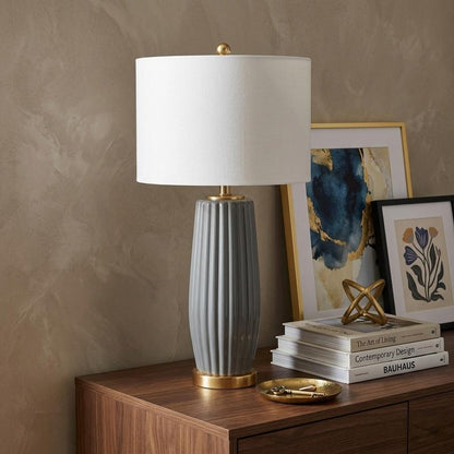 29" Dark Gray And Gold Table Lamp With Drum Shade HomeRoots