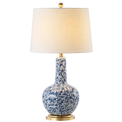 30" Blue White And Gold Gourd Table Lamp With Drum Shade HomeRoots