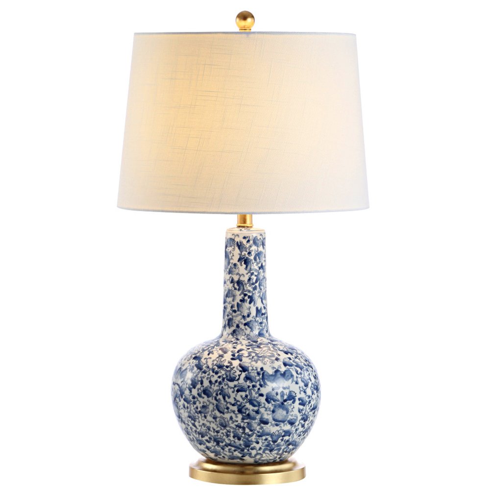 30" Blue White And Gold Gourd Table Lamp With Drum Shade HomeRoots