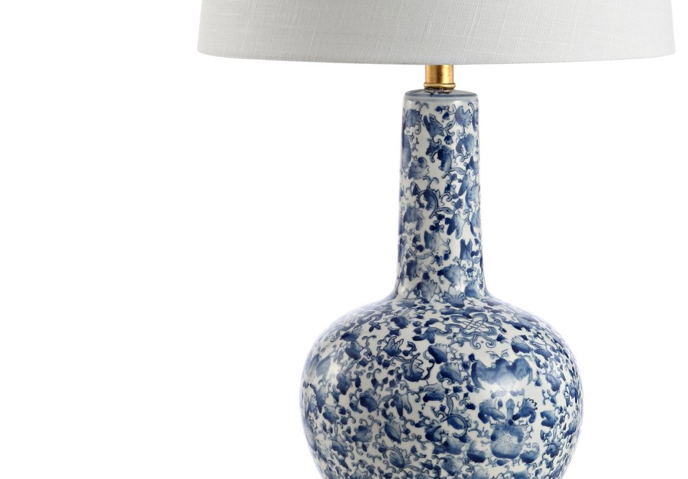 30" Blue White And Gold Gourd Table Lamp With Drum Shade HomeRoots