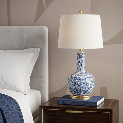 30" Blue White And Gold Gourd Table Lamp With Drum Shade HomeRoots