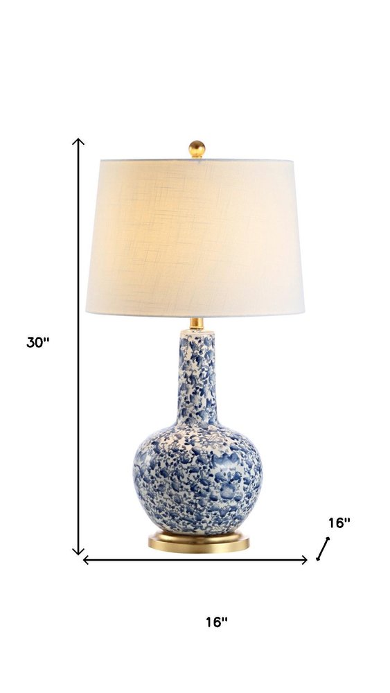 30" Blue White And Gold Gourd Table Lamp With Drum Shade HomeRoots