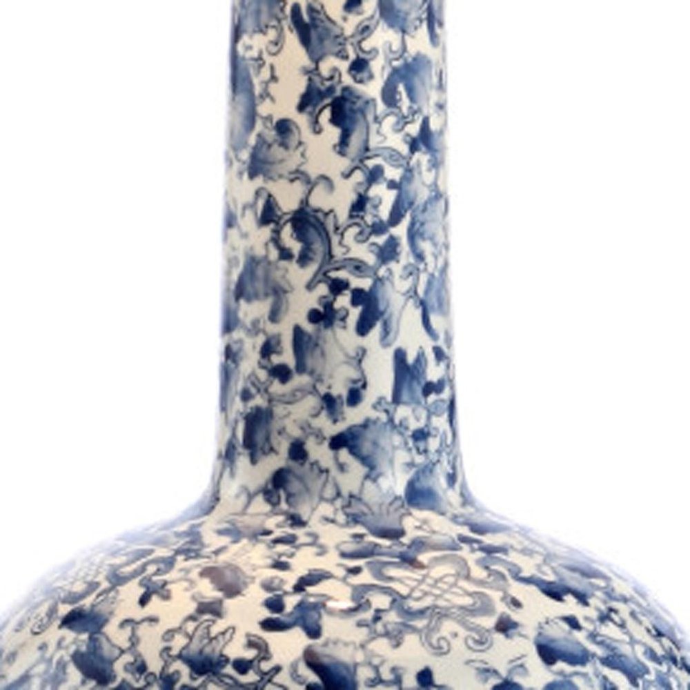 30" Blue White And Gold Gourd Table Lamp With Drum Shade HomeRoots