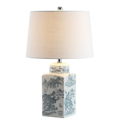 25" Blue And White Table Lamp With Drum Shade HomeRoots