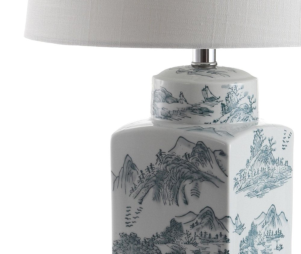 25" Blue And White Table Lamp With Drum Shade HomeRoots