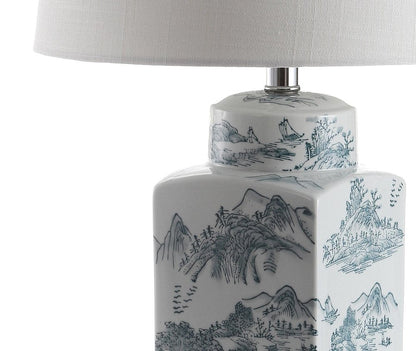 25" Blue And White Table Lamp With Drum Shade HomeRoots