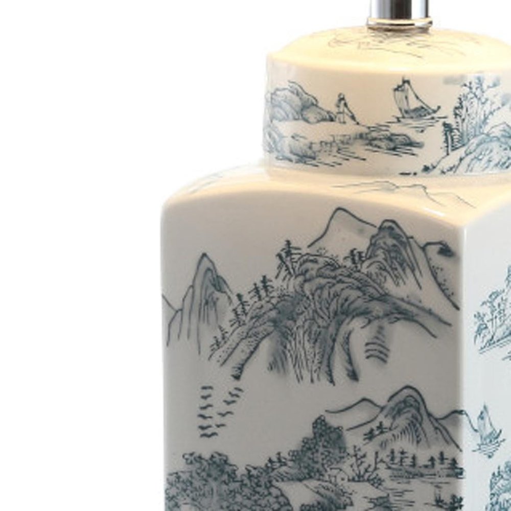 25" Blue And White Table Lamp With Drum Shade HomeRoots