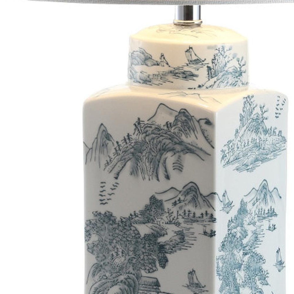 25" Blue And White Table Lamp With Drum Shade HomeRoots