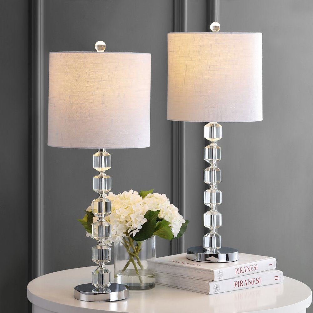 Set of Two 28" Silver Table Lamps With Drum Shades — view 1