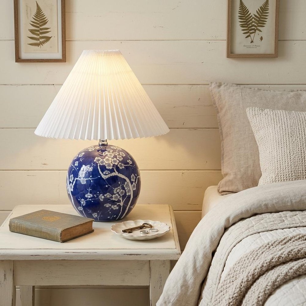 20" Blue And White Globe Table Lamp With Cone Shade HomeRoots