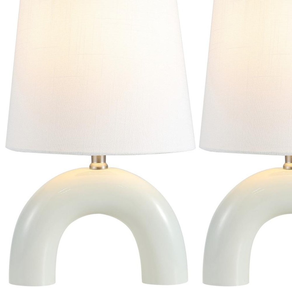 Set of Two 18" White Geometric Arched Lamps With Empire Shades — view 2