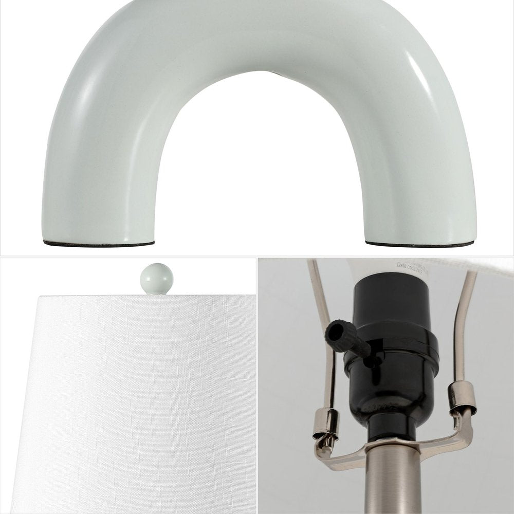 Set of Two 18" White Geometric Arched Lamps With Empire Shades — view 1