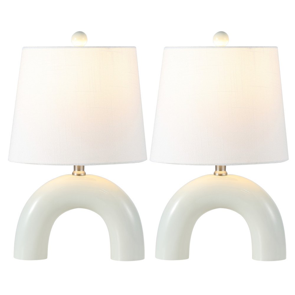 Set of Two 18" White Geometric Arched Lamps With Empire Shades — view 3