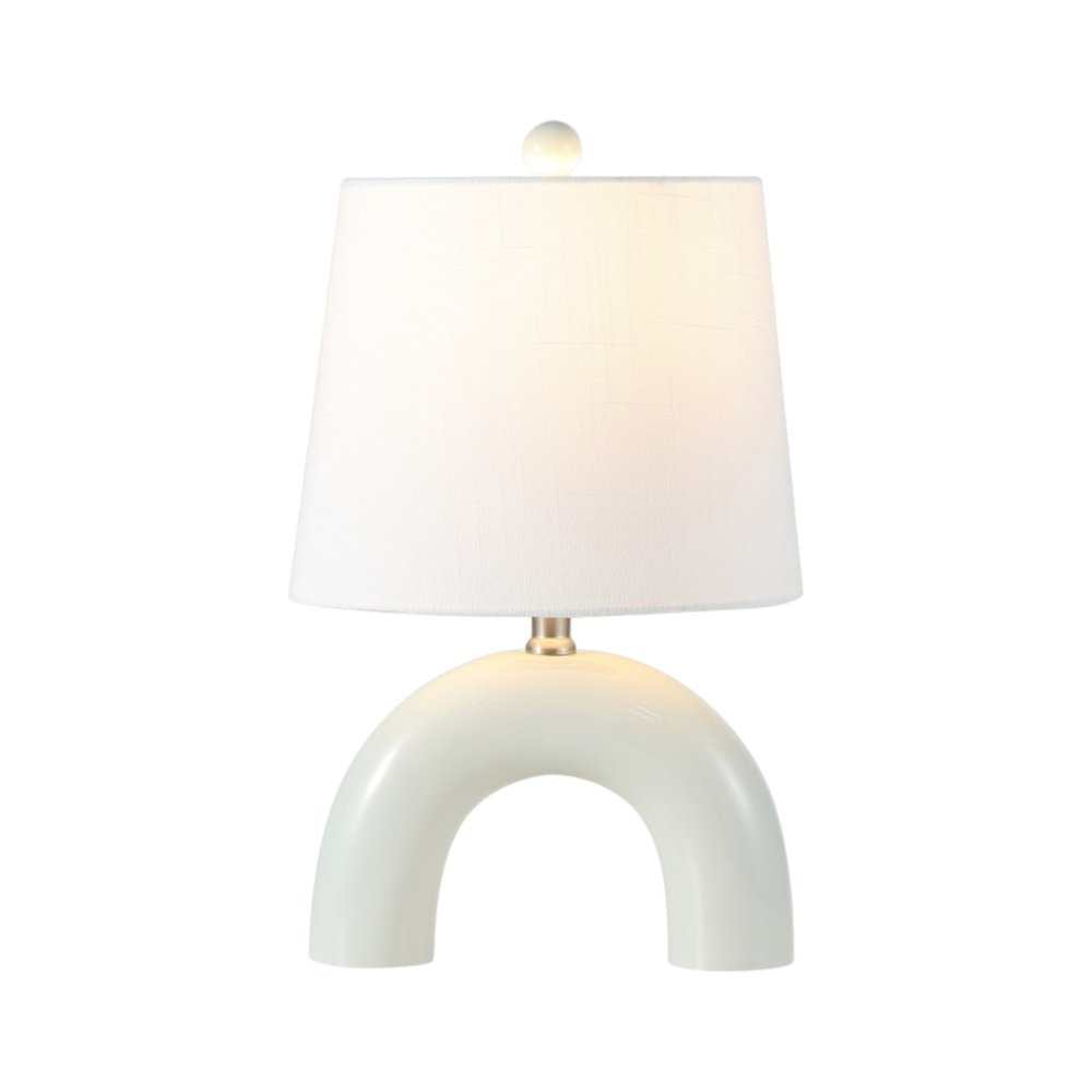 Set of Two 18" White Geometric Arched Lamps With Empire Shades — view 4