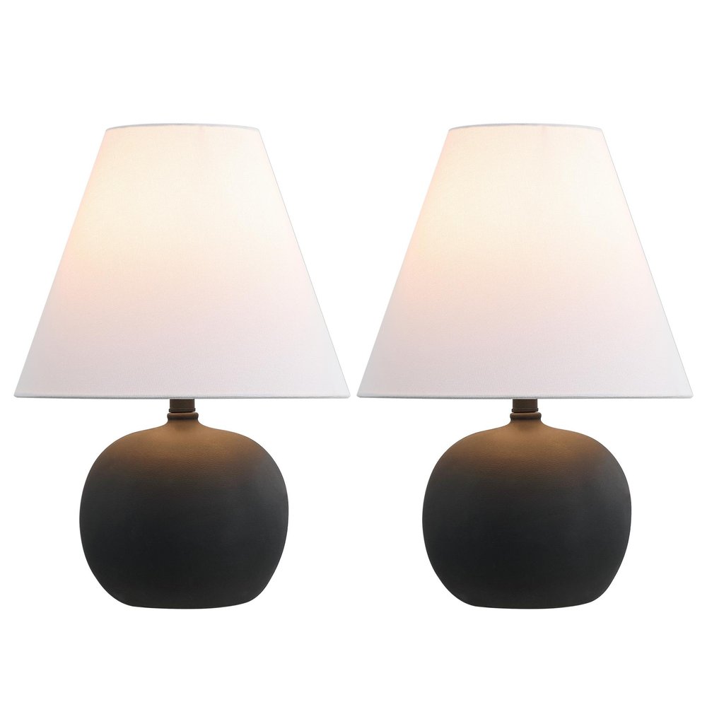 Set of Two 18" Black Round Bedside Lamps With Cone Shades — view 2