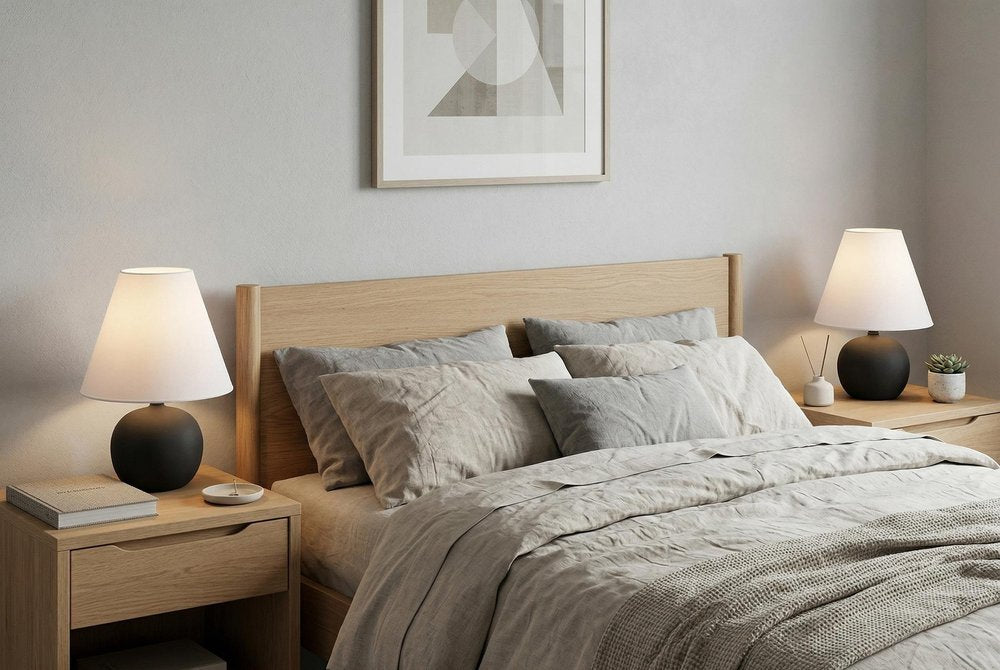 Set of Two 18" Black Round Bedside Lamps With Cone Shades — view 5