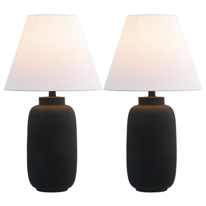 Set of Two 25" Black Urn Table Lamps With Cone Shades