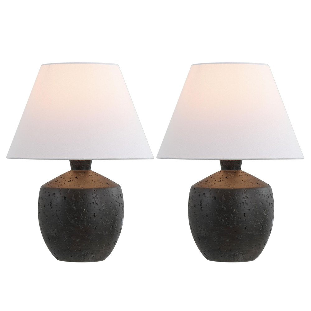 Set of Two 18" Black Urn Table Lamps With Empire Shades — view 1