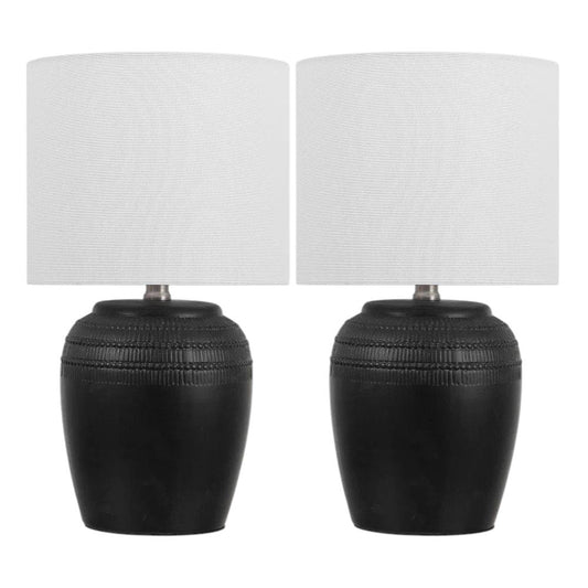 Set of Two 17" Clear Gourd Table Lamps With Drum Shades HomeRoots