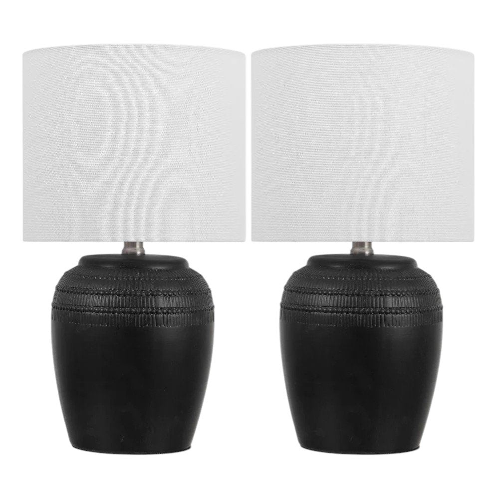 Set of Two 17" Clear Gourd Table Lamps With Drum Shades HomeRoots
