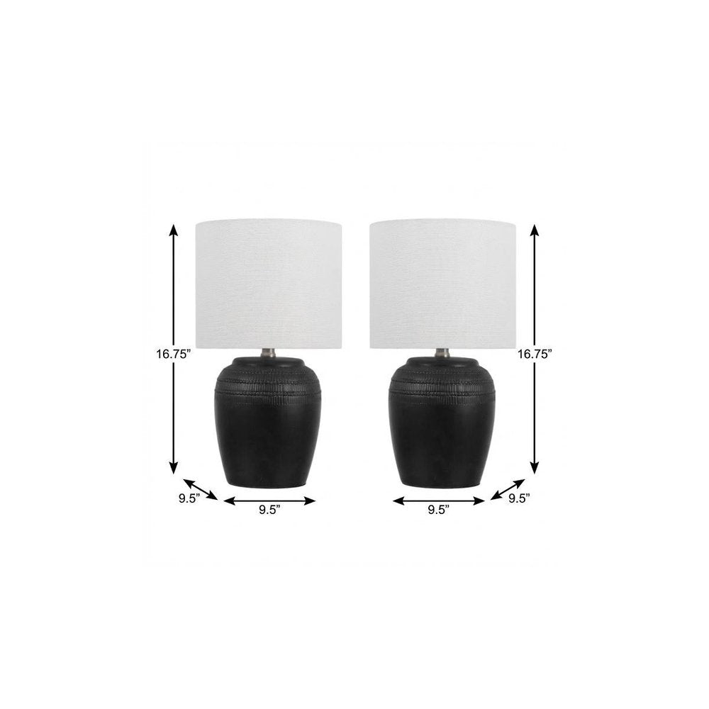 Set of Two 17" Clear Gourd Table Lamps With Drum Shades HomeRoots