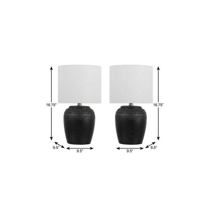 Set of Two 17" Clear Gourd Table Lamps With Drum Shades HomeRoots