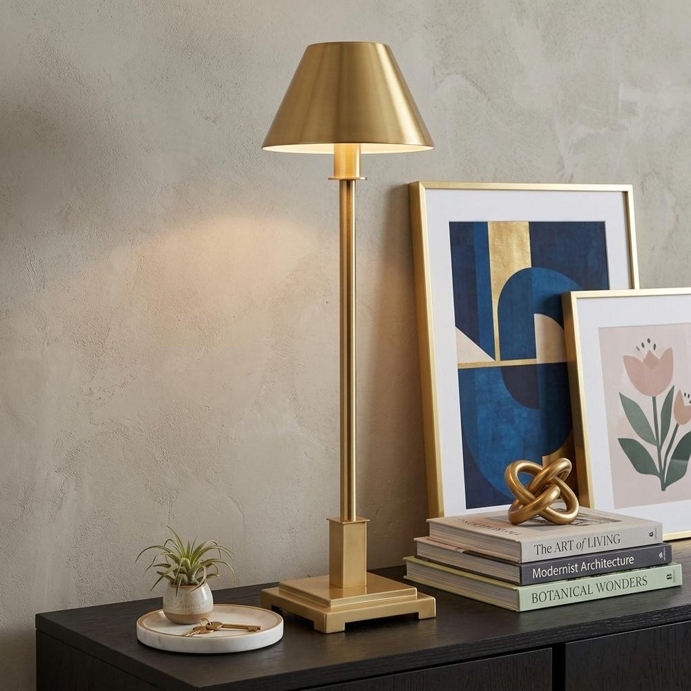 26" Gold Novelty Table Lamp With Drum Shade HomeRoots