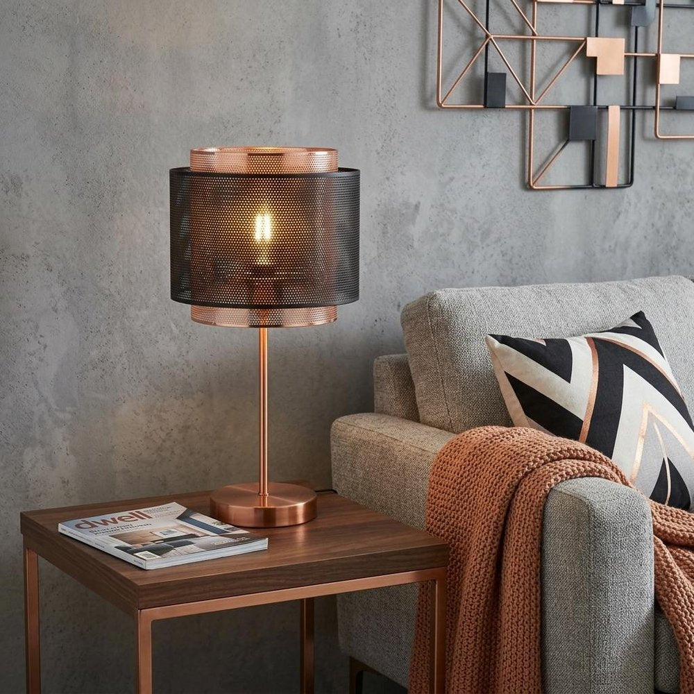 20" Copper Table Lamp With Cylinder Shade HomeRoots
