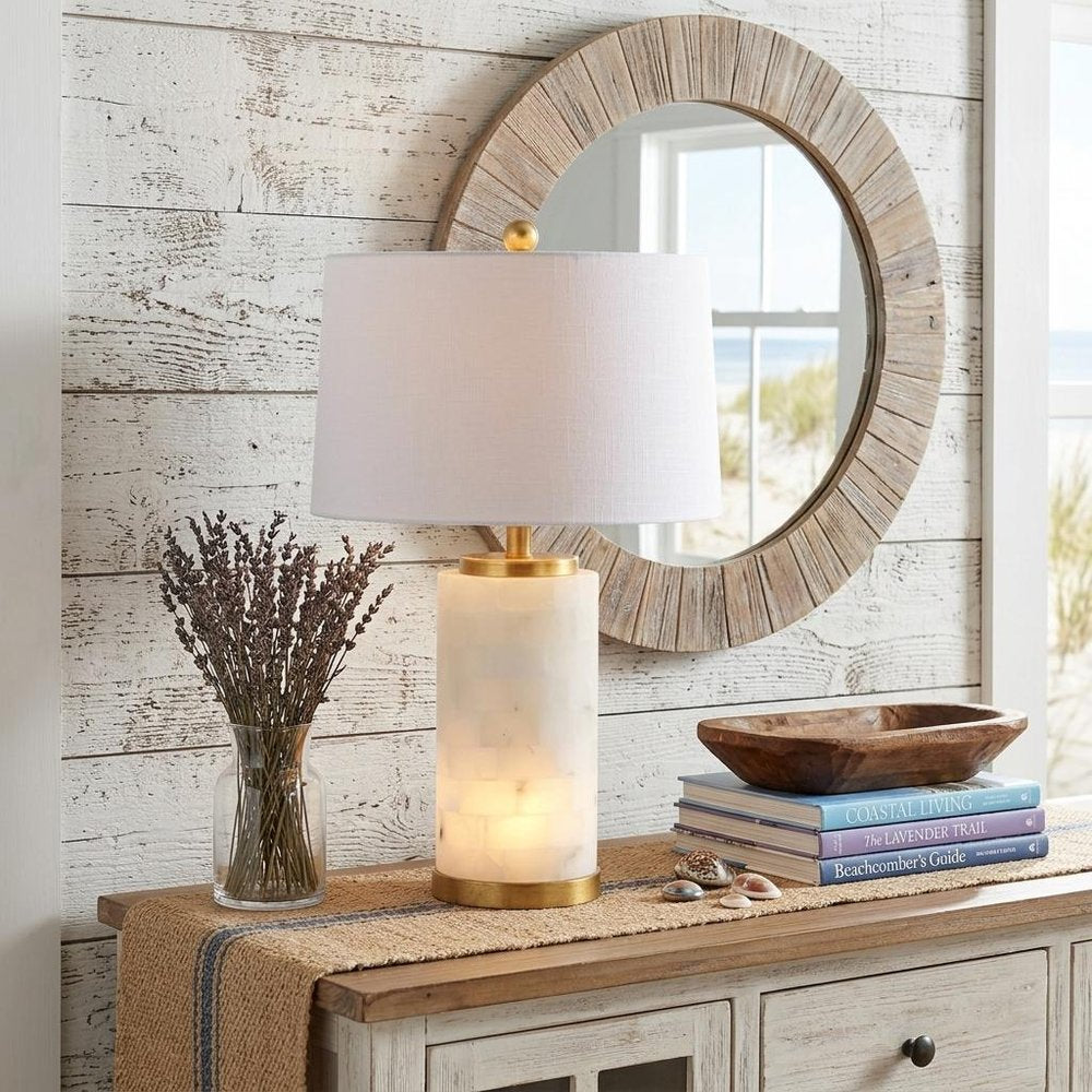 26" White And Gold Table Lamp With Drum Shade HomeRoots