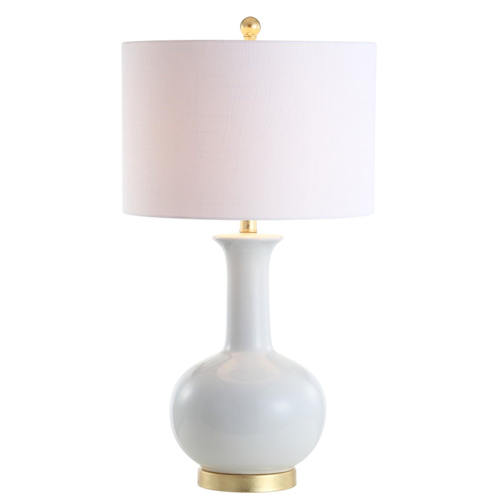 27" White And Gold Novelty Table Lamp With Drum Shade HomeRoots