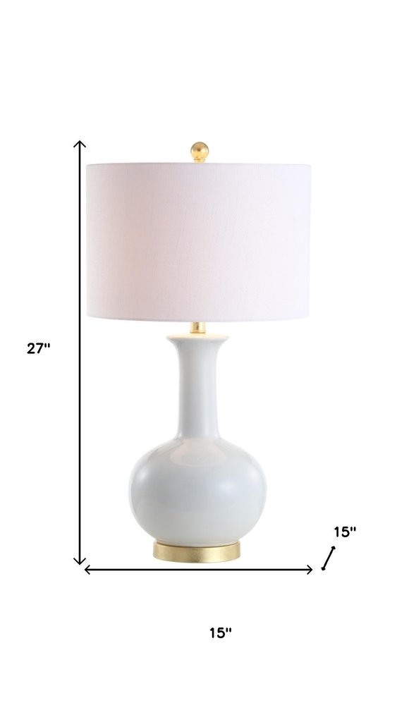 27" White And Gold Novelty Table Lamp With Drum Shade HomeRoots