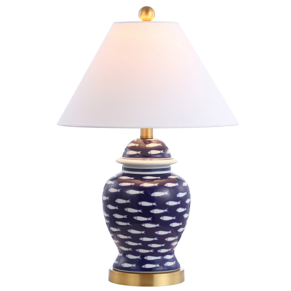 22" Navy Blue White And Gold Urn Table Lamp With Empire Shade HomeRoots