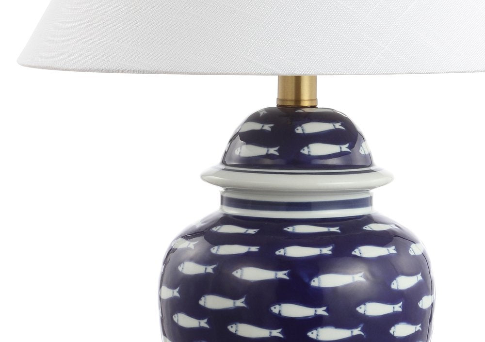 22" Navy Blue White And Gold Urn Table Lamp With Empire Shade HomeRoots