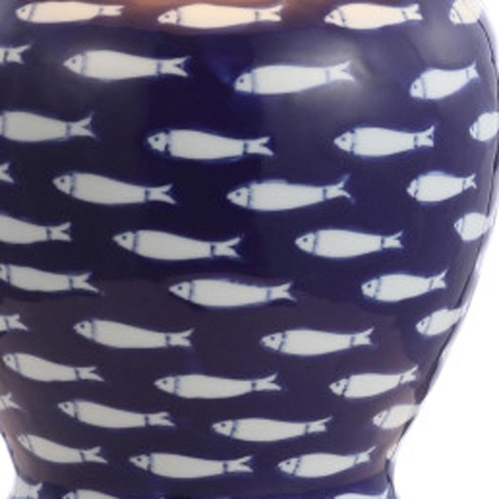 22" Navy Blue White And Gold Urn Table Lamp With Empire Shade HomeRoots