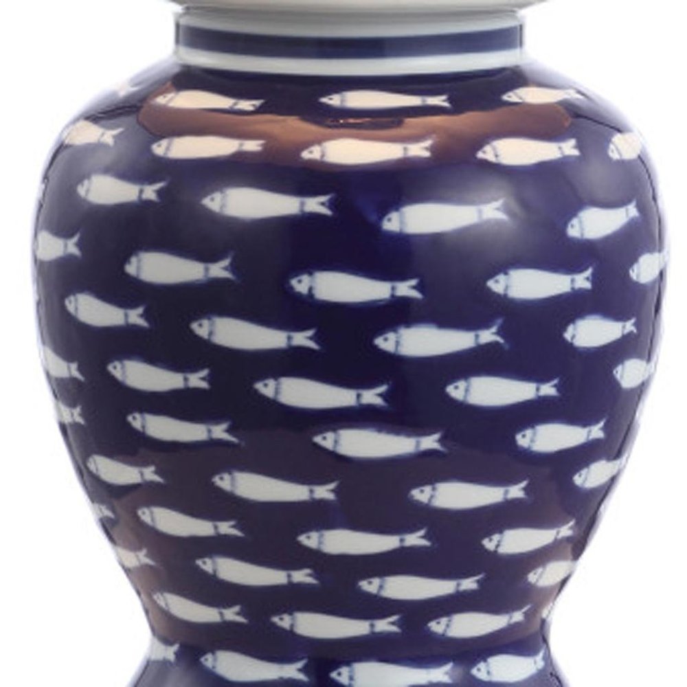 22" Navy Blue White And Gold Urn Table Lamp With Empire Shade HomeRoots