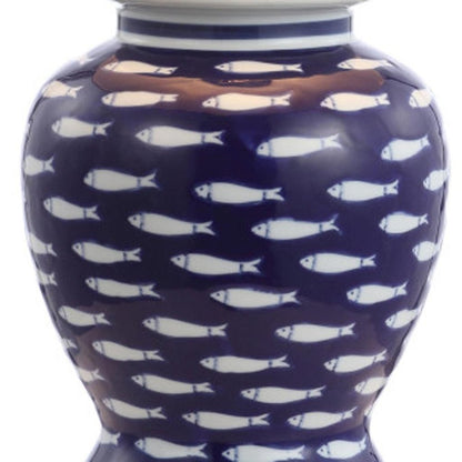 22" Navy Blue White And Gold Urn Table Lamp With Empire Shade HomeRoots