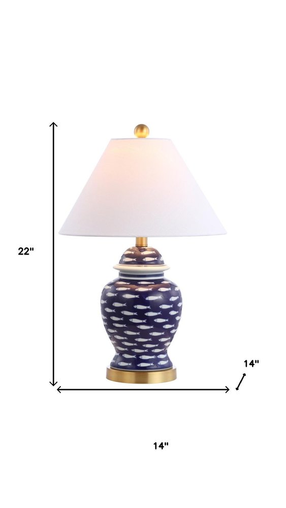 22" Navy Blue White And Gold Urn Table Lamp With Empire Shade HomeRoots