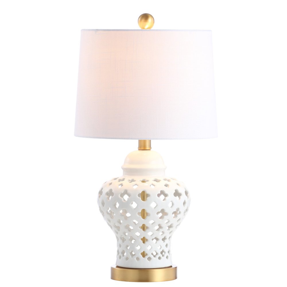 21" White And Gold Urn Table Lamp With Drum Shade HomeRoots
