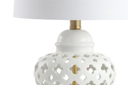 21" White And Gold Urn Table Lamp With Drum Shade