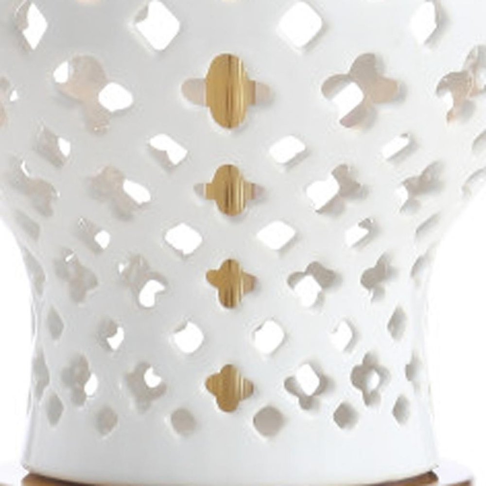 21" White And Gold Urn Table Lamp With Drum Shade HomeRoots