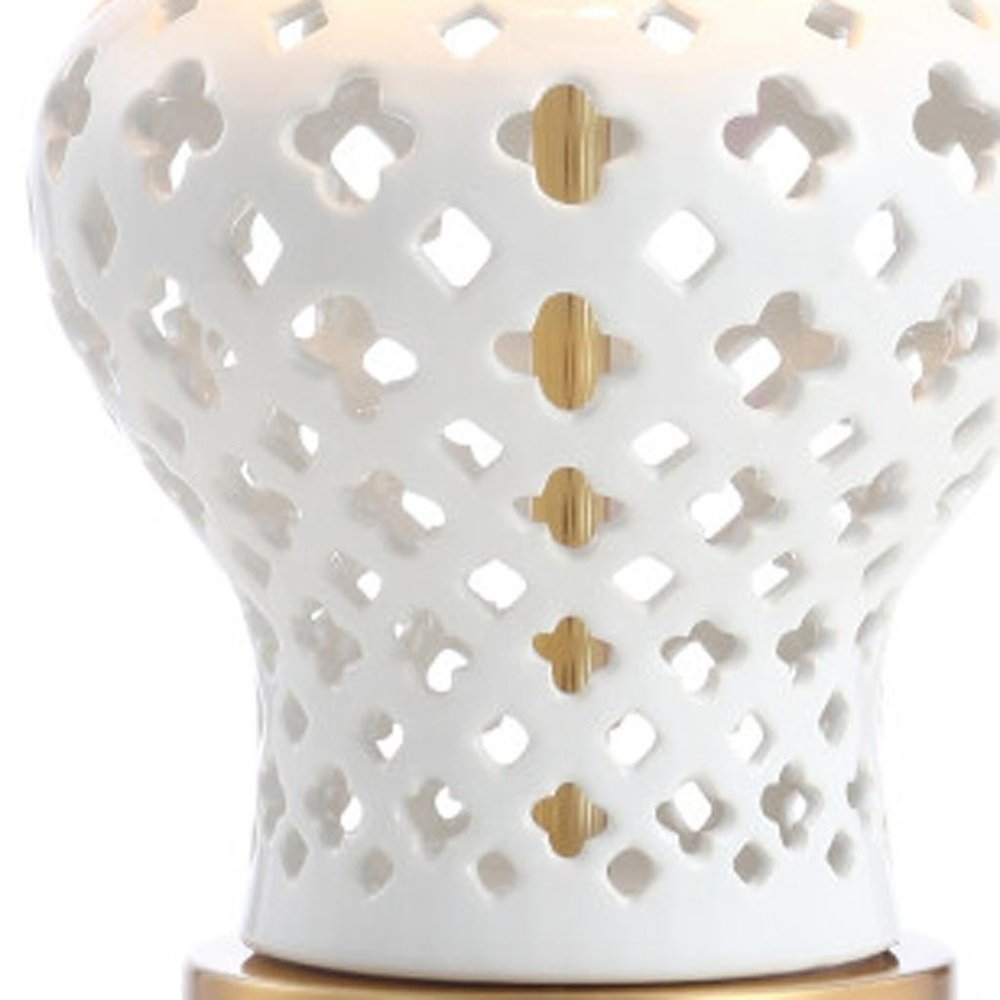21" White And Gold Urn Table Lamp With Drum Shade HomeRoots