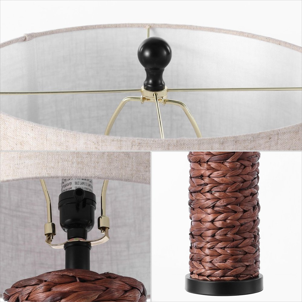 Set of Two 25" Black Table Lamps With Drum Shades — view 1