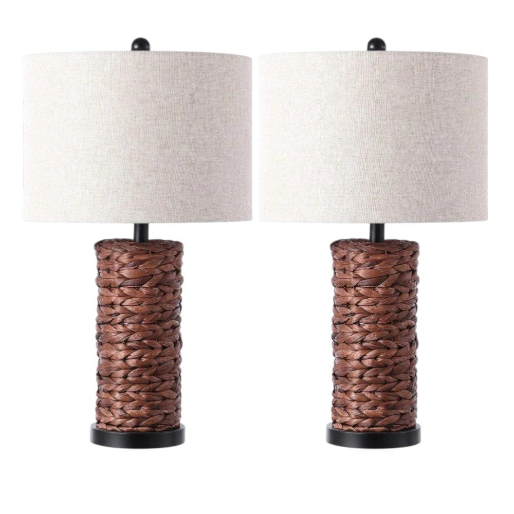 Set of Two 25" Black Table Lamps With Drum Shades — view 5