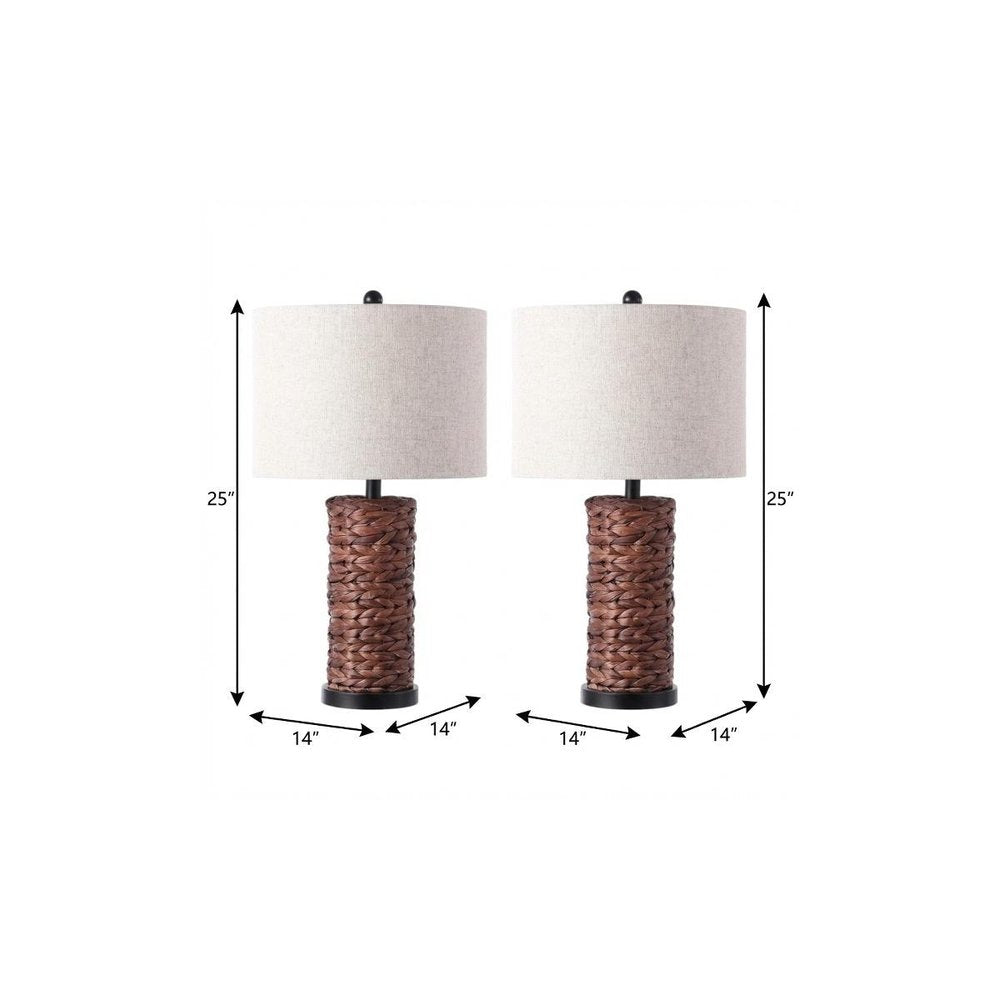 Set of Two 25" Black Table Lamps With Drum Shades — view 6
