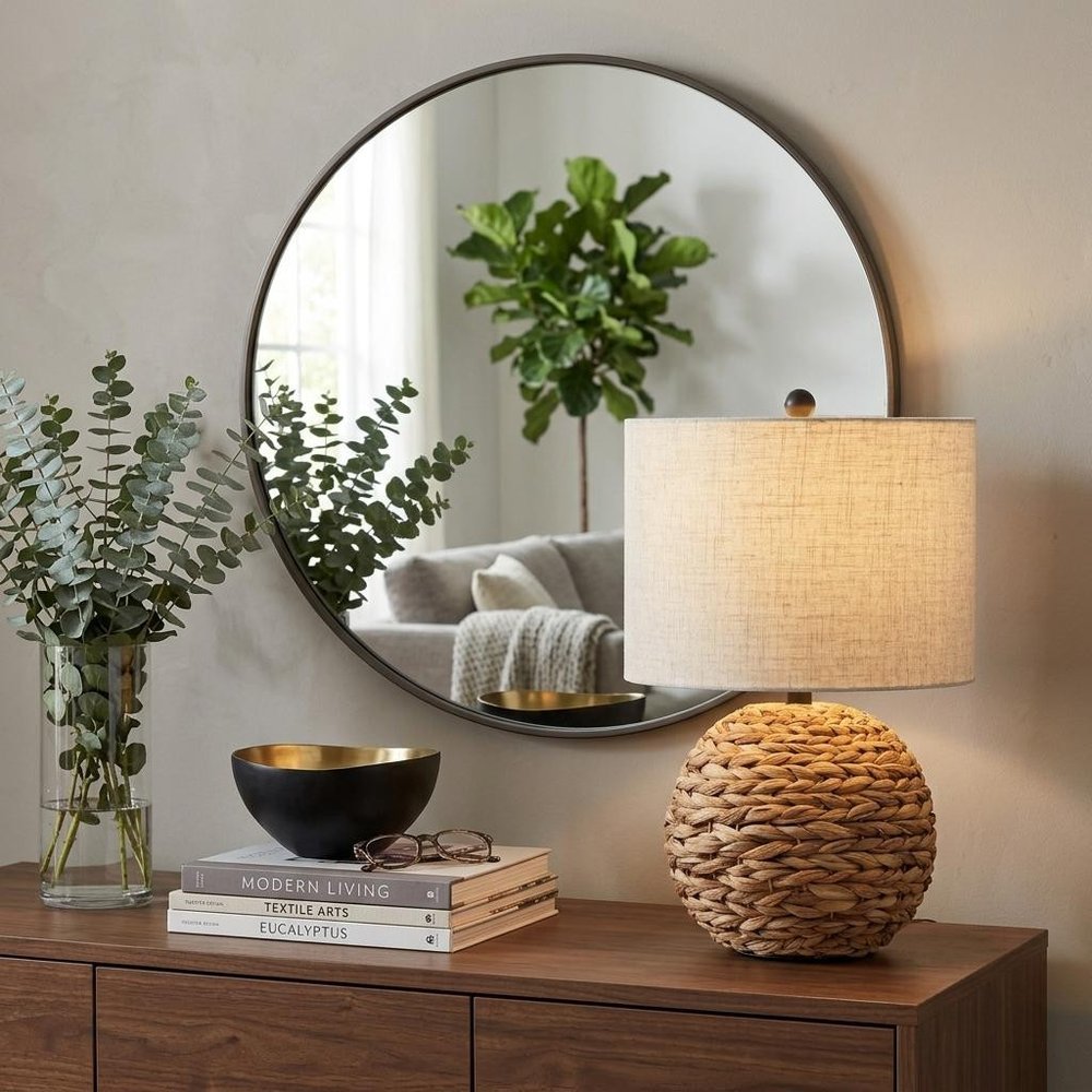 22" Clear Round Table Lamp With Drum Shade HomeRoots