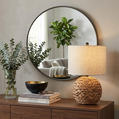 22" Clear Round Table Lamp With Drum Shade HomeRoots