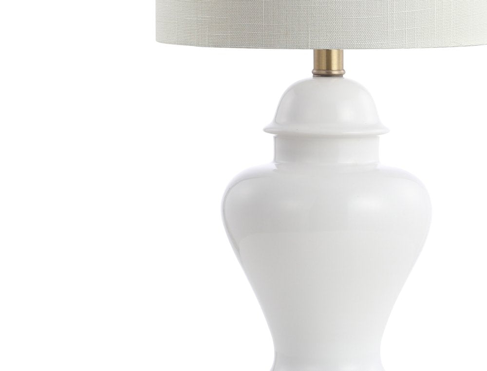 Set of Two 22" White And Gold Urn Bedside Lamps With Drum Shades — view 2