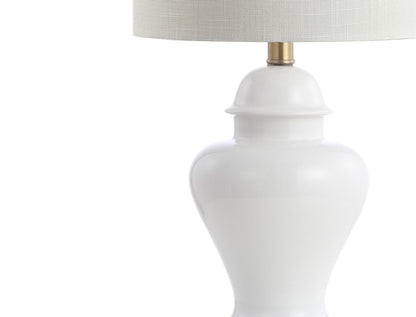Set of Two 22" White And Gold Urn Bedside Lamps With Drum Shades
