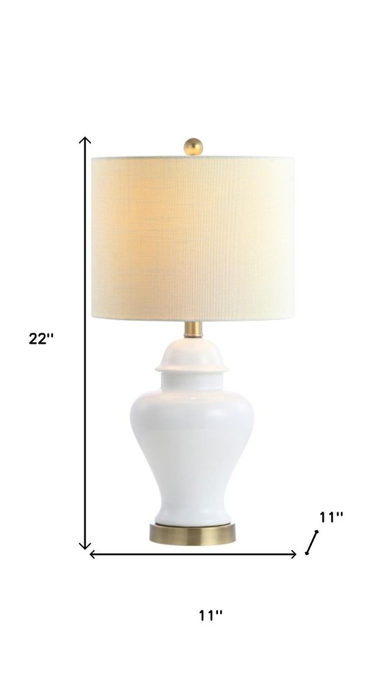 Set of Two 22" White And Gold Urn Bedside Lamps With Drum Shades — view 6