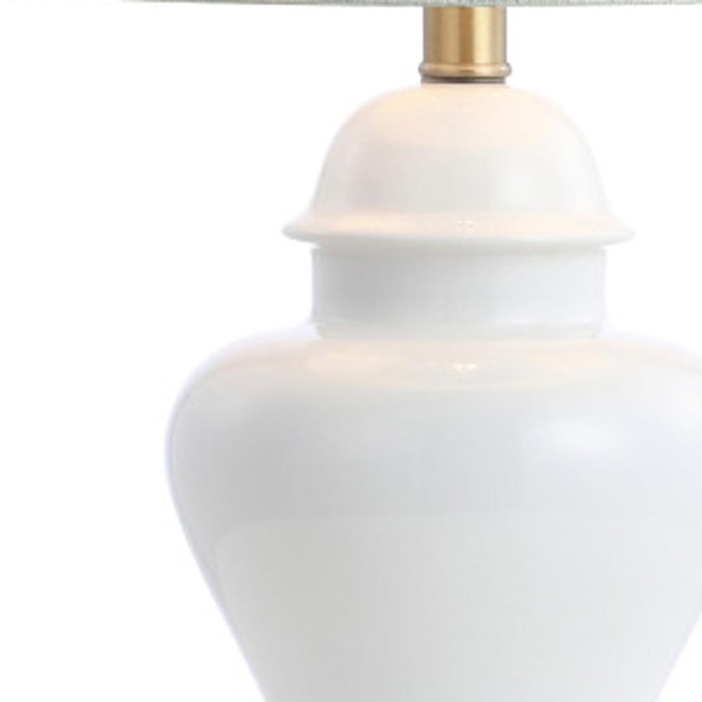 Set of Two 22" White And Gold Urn Bedside Lamps With Drum Shades — view 4